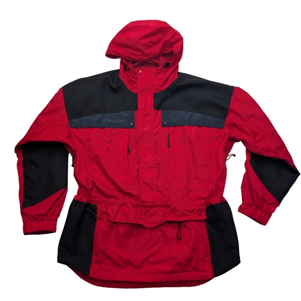 Vintage‎ Columbia Anorak Jacket Mens Large Red Black Hooded Pullover SM3110
